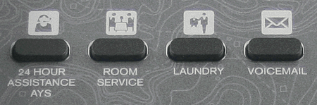 Close up of speed dial buttons on a VTech Hospitality Guest Room Telephone